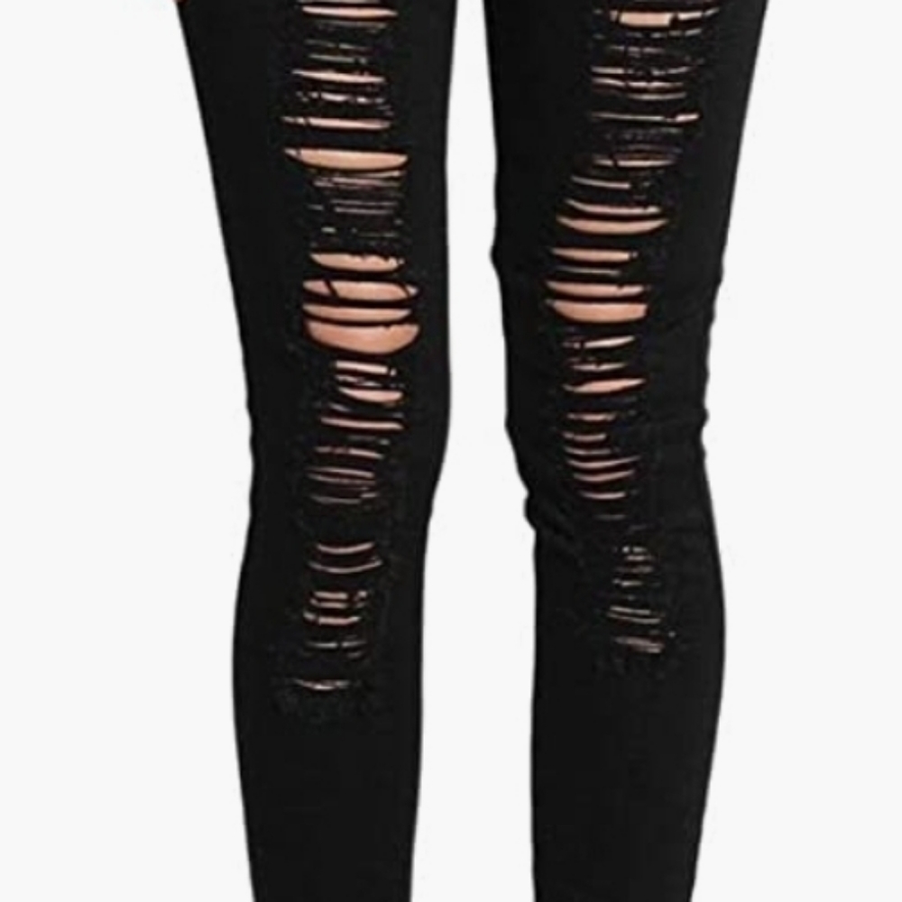J&C Jean's & Crowns-Pasion- Distressed Ripped Stretch Skinny Black Jeans-Size 7 - Picture 6 of 8